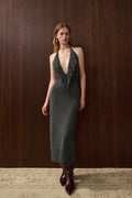 Halterneck fringed dress