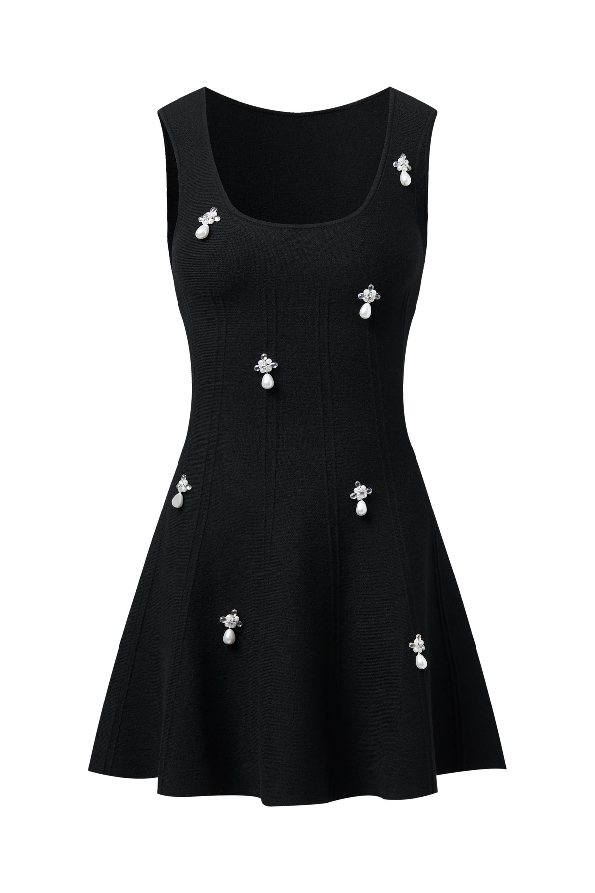 Square neck pearl knit dress