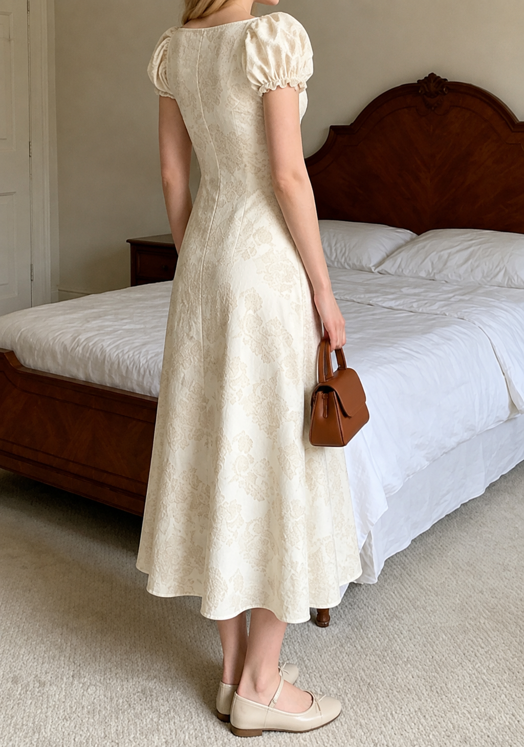 Gray halter-neck dress with black bow pattern