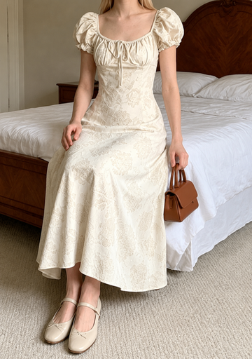 Gray halter-neck dress with black bow pattern