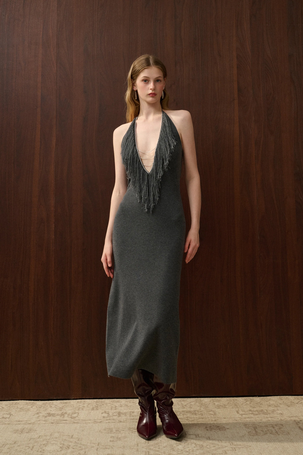 Halterneck fringed dress