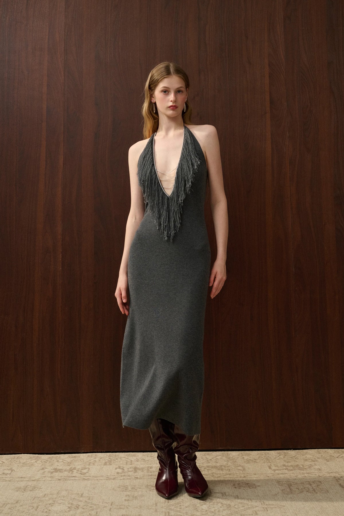 Halterneck fringed dress