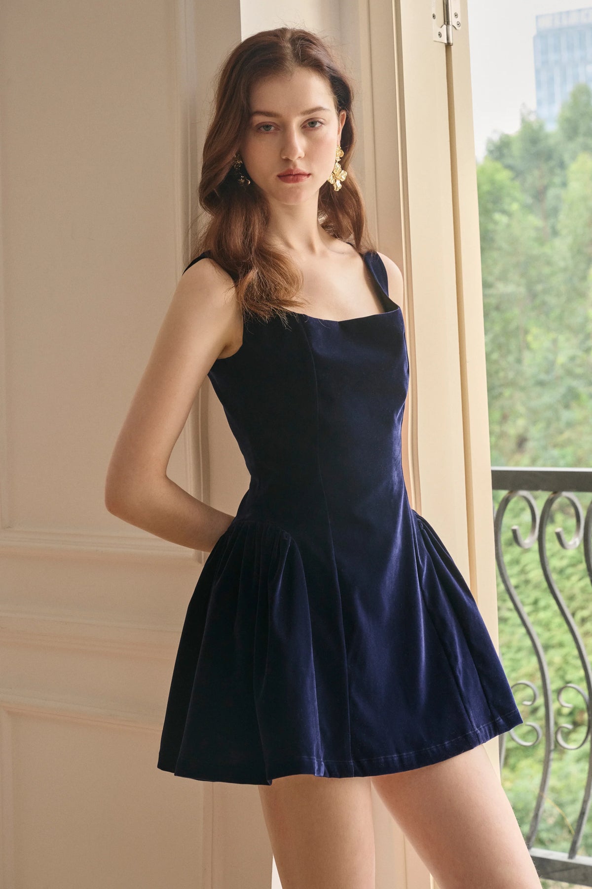 Velvet square neck mini dress