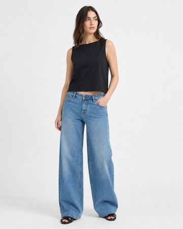 Washed blue wide-leg jeans