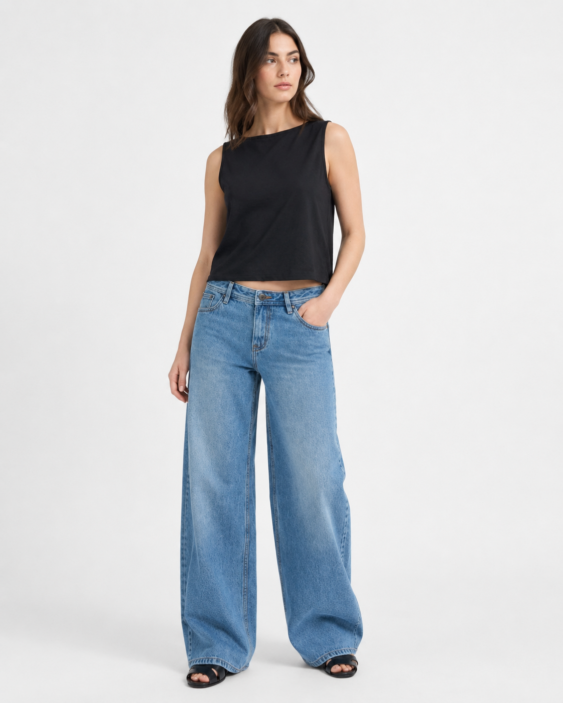 Washed blue wide-leg jeans