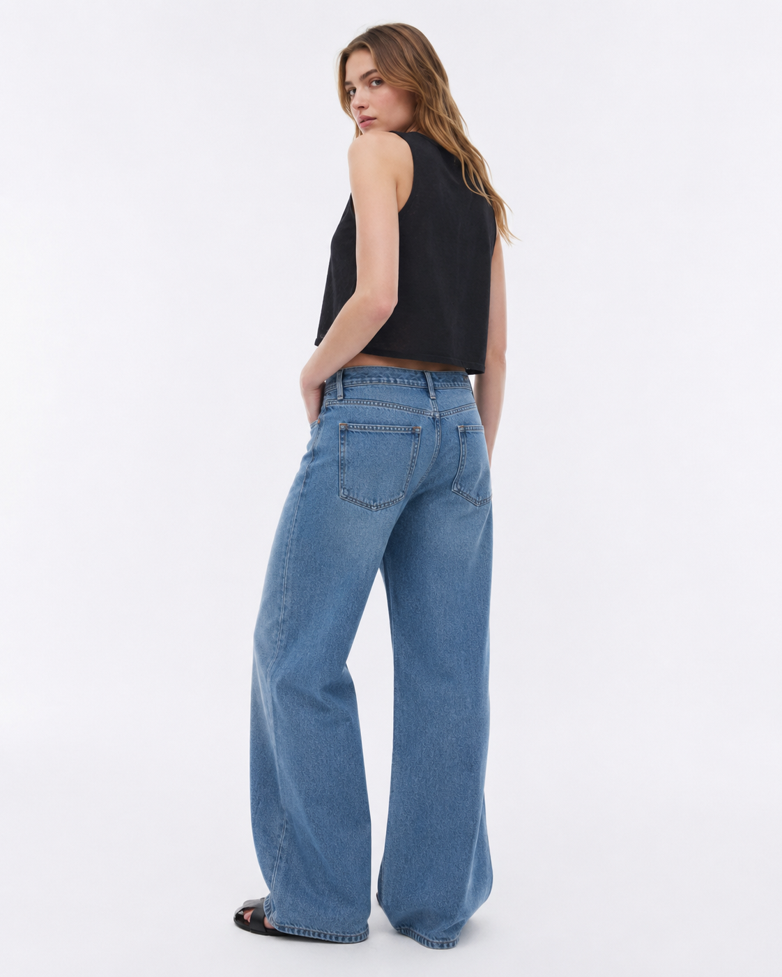 Washed blue wide-leg jeans