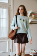 Strawberry Embroidery Crew Neck Knit Sweater