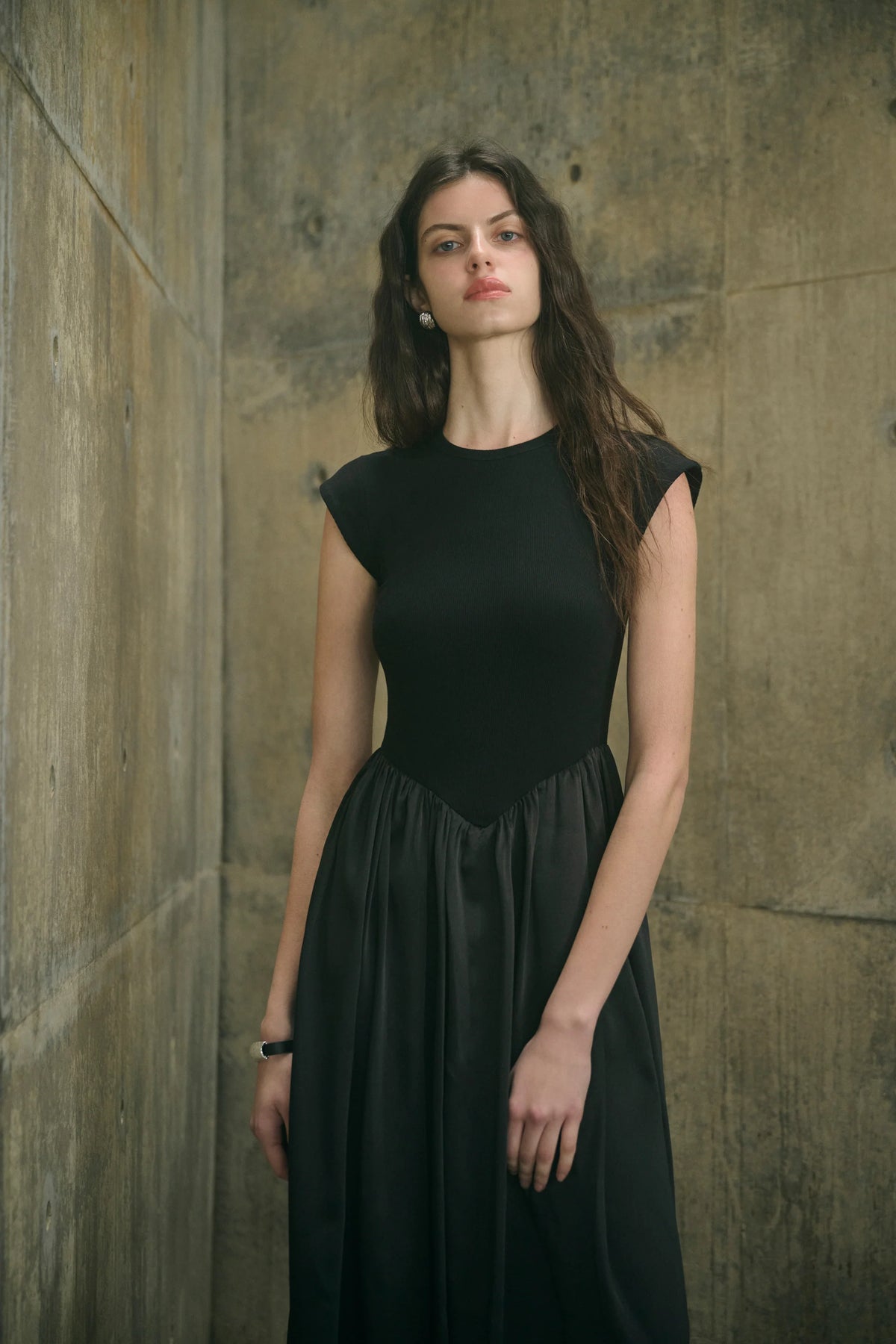 Patchwork cap sleeve maxi dress