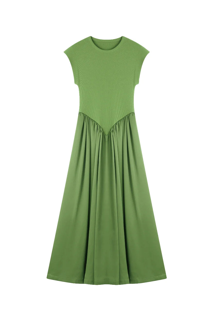 Patchwork cap sleeve maxi dress
