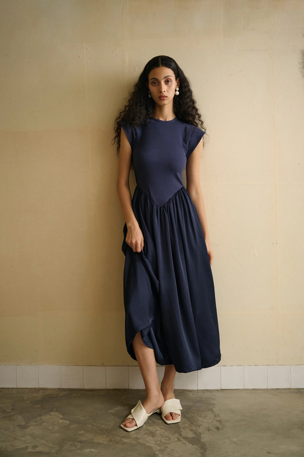 Patchwork cap sleeve maxi dress