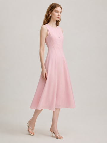 Pink sleeveless A-line midi dress