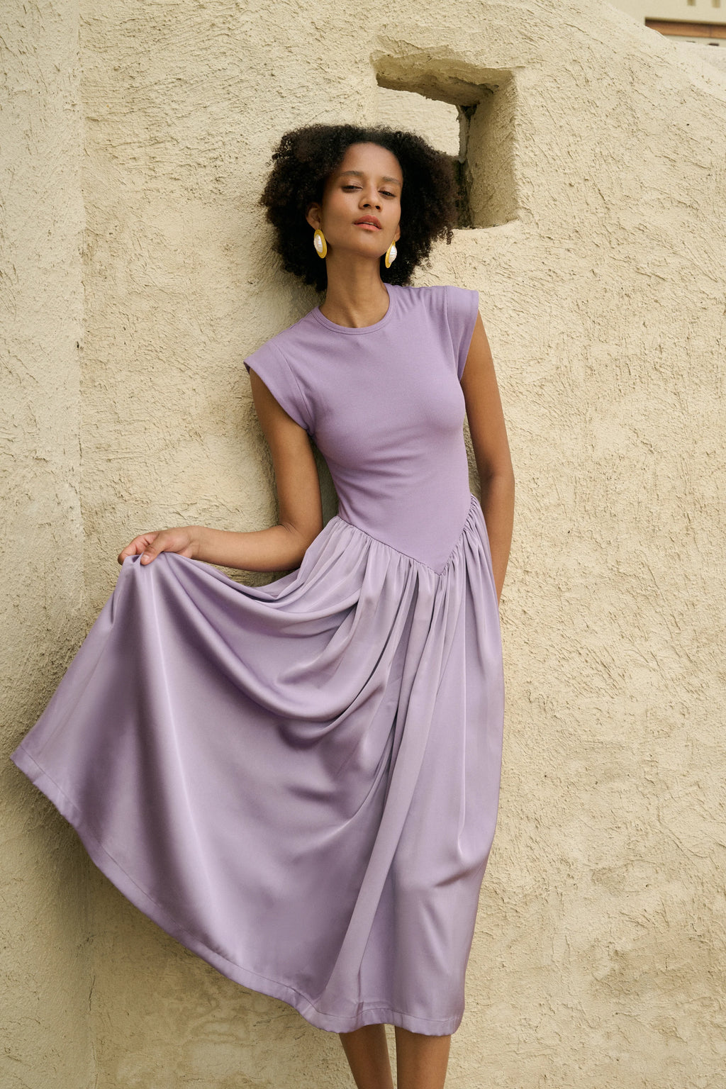 Patchwork cap sleeve maxi dress