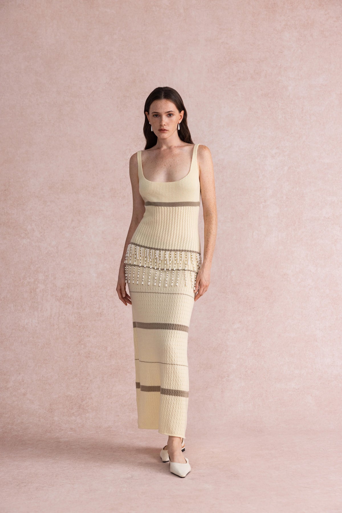Pearl tassel wool dress