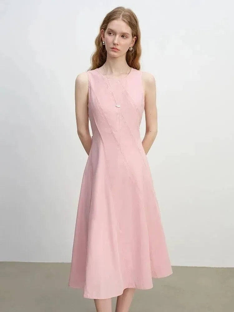 Pink sleeveless A-line midi dress