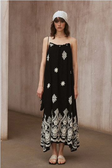 Embroidered Floral Spaghetti Strap Flowy Maxi Dress
