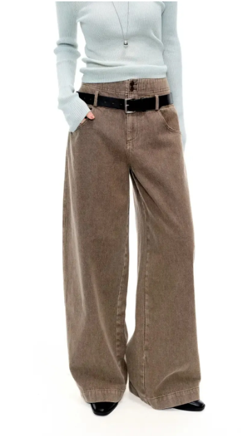 Brown high-waisted wide-leg jeans
