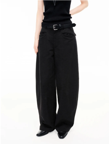 Black curved wide-leg pants