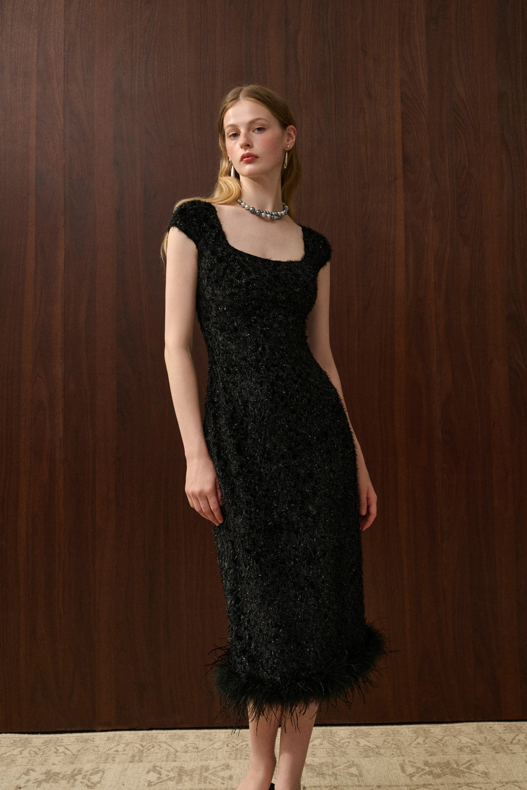 Fringed square neck dress
