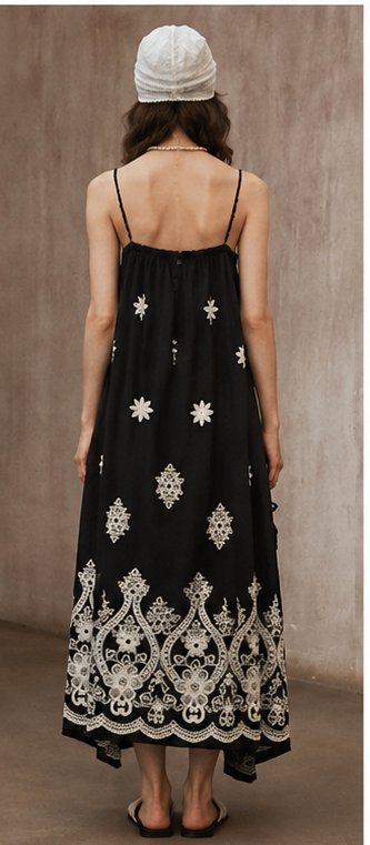 Embroidered Floral Spaghetti Strap Flowy Maxi Dress