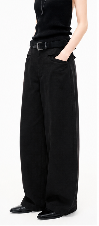 Black curved wide-leg pants