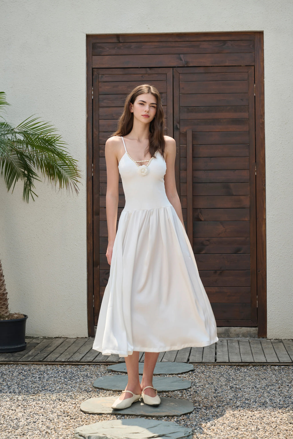 Spaghetti strap rosette dress