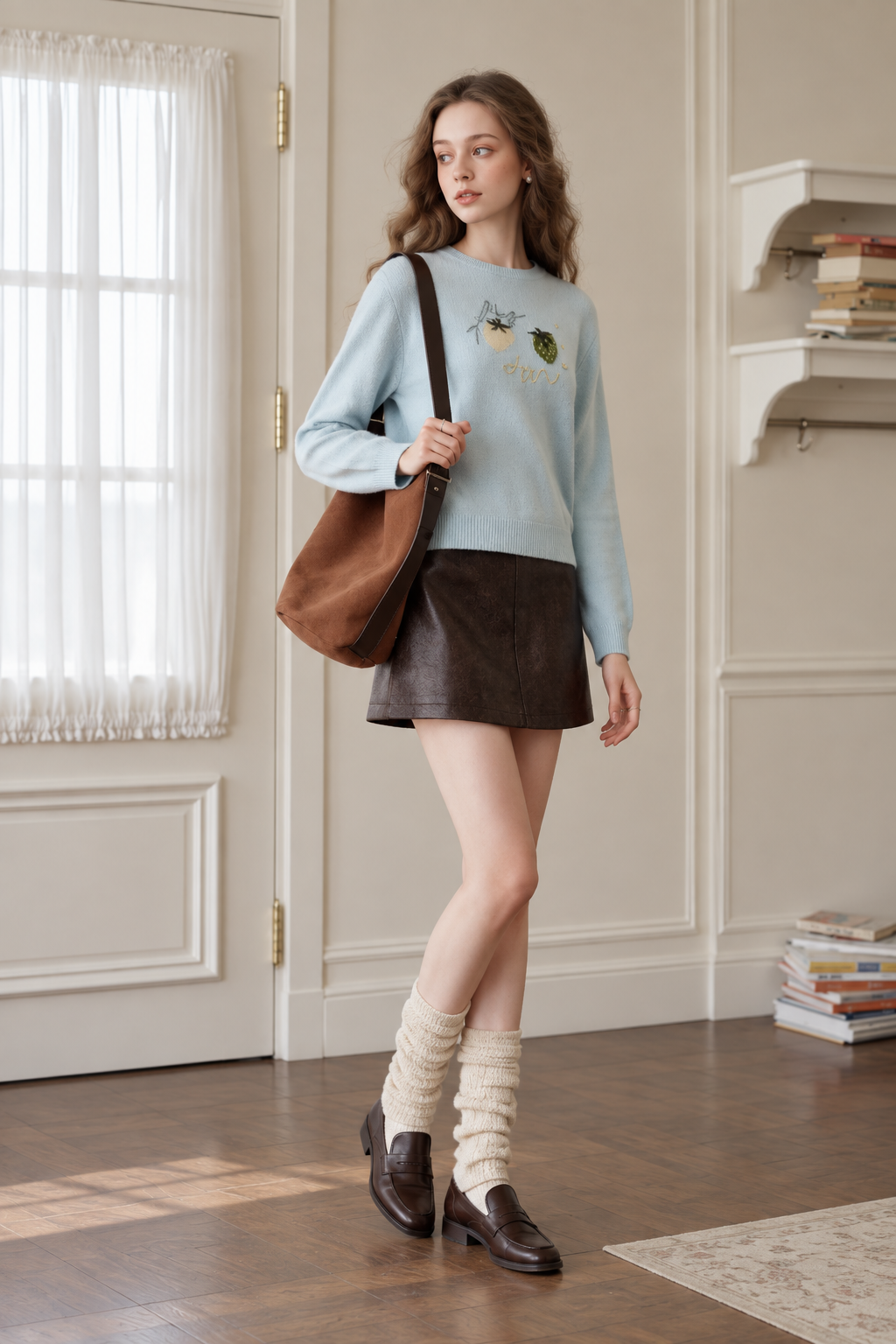 Strawberry Embroidery Crew Neck Knit Sweater