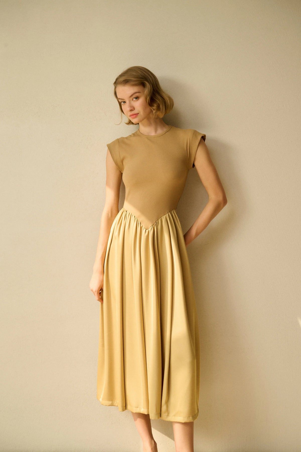 Patchwork cap sleeve maxi dress