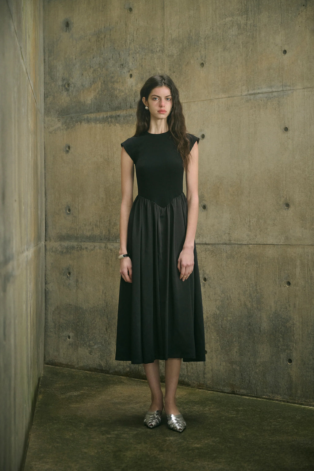 Patchwork cap sleeve maxi dress