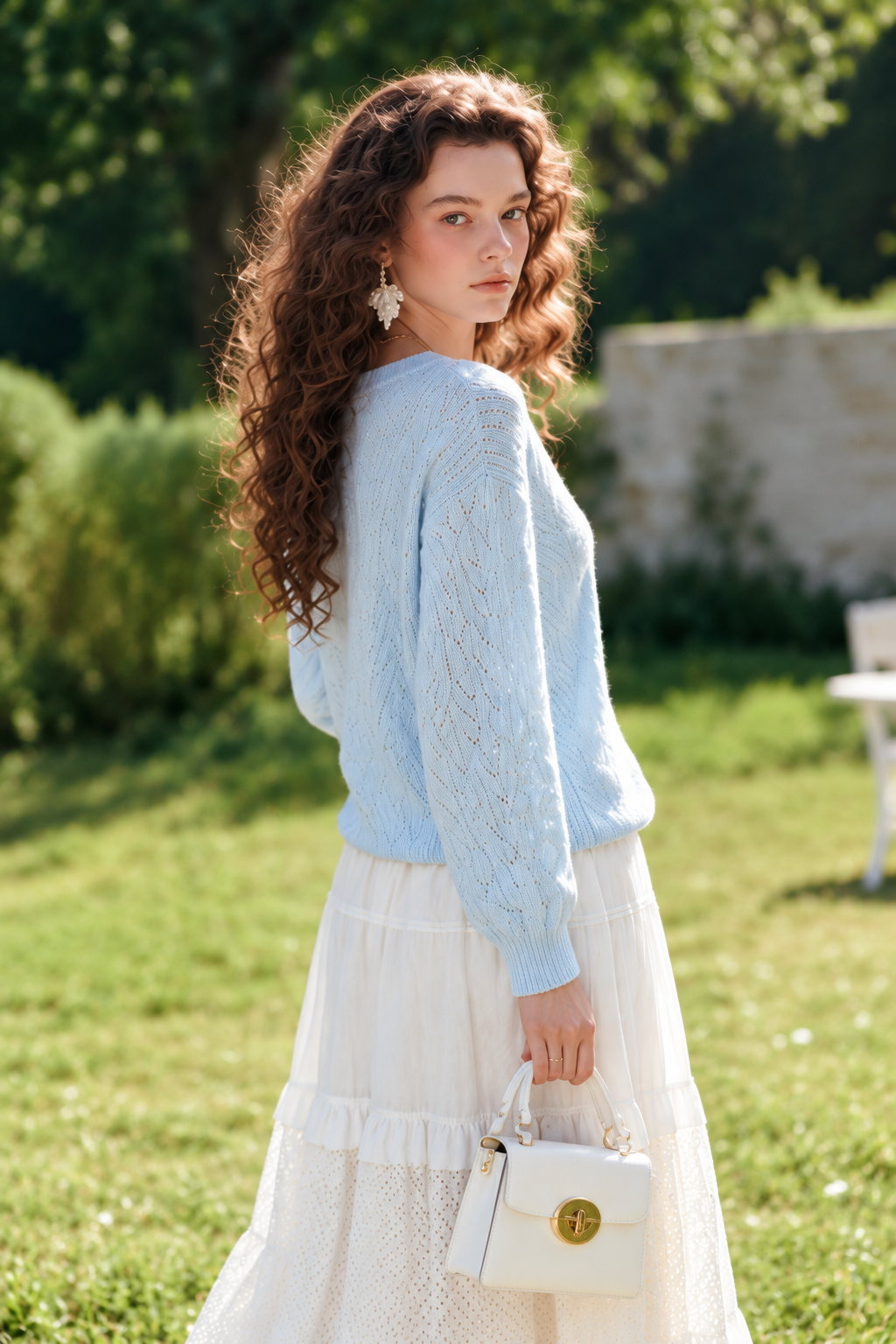 Light Blue Openwork Knit Cardigan