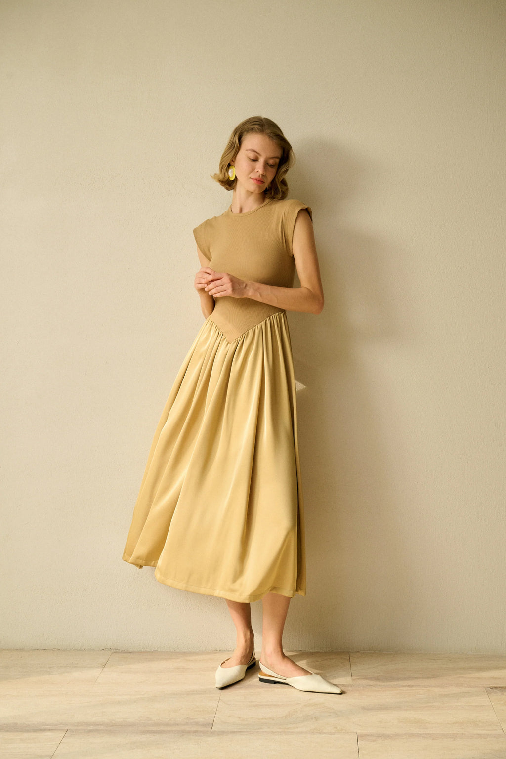 Patchwork cap sleeve maxi dress