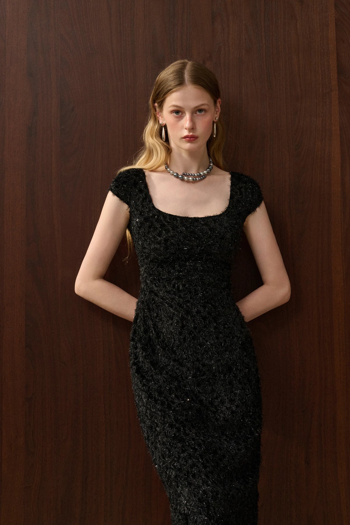 Fringed square neck dress
