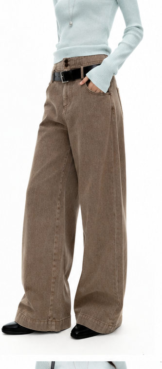 Brown high-waisted wide-leg jeans